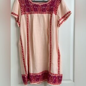 Uncle Frank Size XL pink embroidered shift dress with pleats back and front